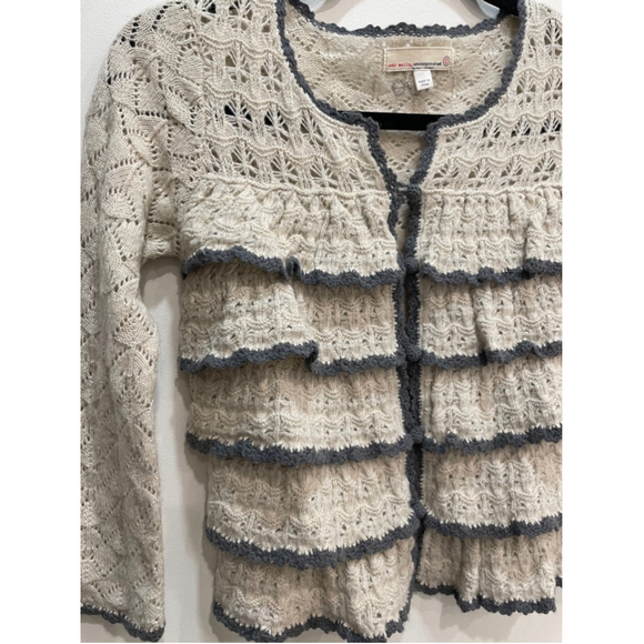 Odd Molly Y2K Wool Open Knit Crochet Cardigan Womens XS Coquette Fairy Ruffle - Picture 3 of 12